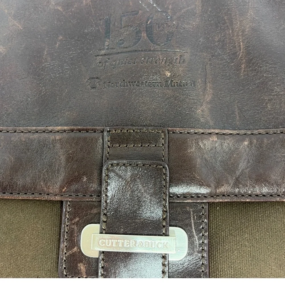 Cutter & Buck Canvas Leather Briefcase Messenger Bag Brown 9850-08CC‎ Mens